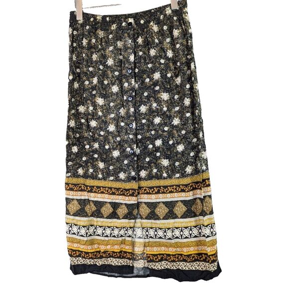 Marla Xm Maxi Skirt Button Front Slit Floral Coquette Boho‎ Hippie Rayon Large - Picture 1 of 12